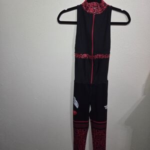 Black & Red Sleeveless Zip Front Jumpsuit